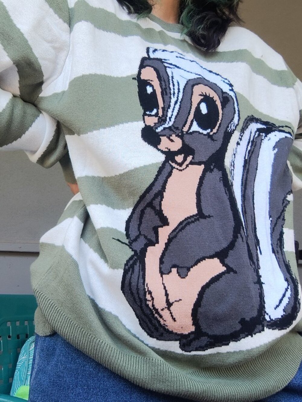Disney Bambi Flower Skunk Striped Knit Sweater M